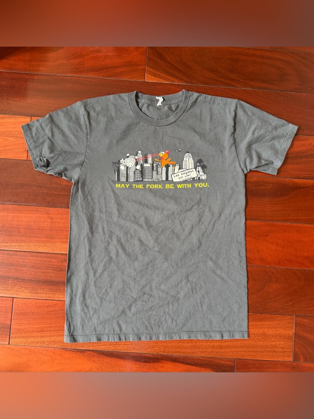 Vintage Los Angeles May The Fork Be With You Graphic T-Shirt Men's M Gray